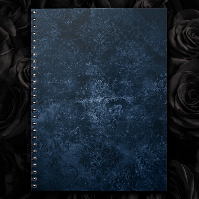 Cuaderno Velvety Navy Damask | Floral gris azul oscuro (Subido por el creador)