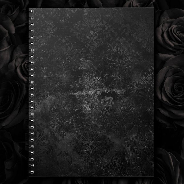 Cuaderno Velvety Onyx Damask | Black Vampy Grunge Floral (Subido por el creador)