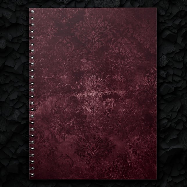 Cuaderno Velvety Wine Damask | Bordeaux Sangria Grunge Glam (Subido por el creador)