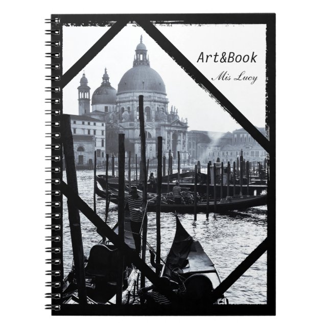 Cuaderno Venecia, arquitectura, góndolas en BW (portátil) (Frente)