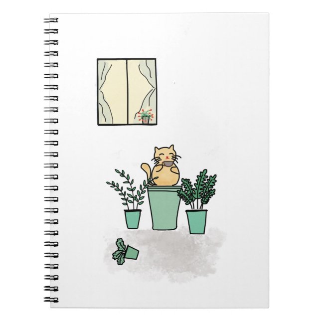 Cuaderno Ventana de café de gato Plantas Planters Green (Frente)