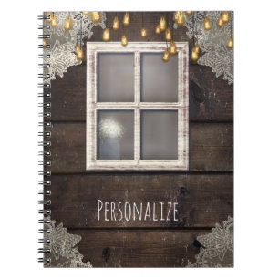 Cuaderno Ventana de granero de madera rústica y luces casa 