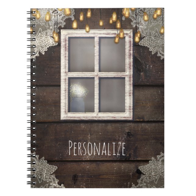 Cuaderno Ventana de granero de madera rústica y luces casa  (Frente)