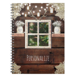 Cuaderno Ventana de granero rústico árbol y frasco de albañ