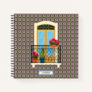 Cuaderno Ventana de la casa de Lisboa con plantas y azulejo