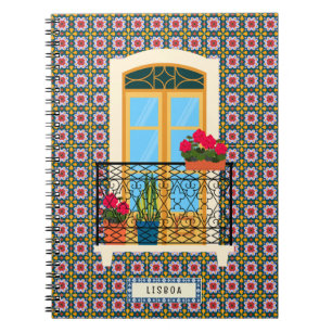 Cuaderno Ventana de la casa de Lisboa con plantas y azulejo