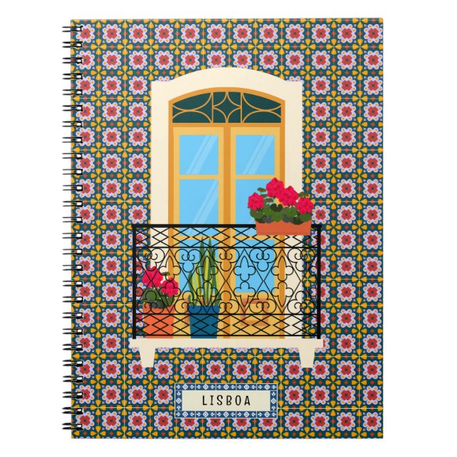 Cuaderno Ventana de la casa de Lisboa con plantas y azulejo (Frente)