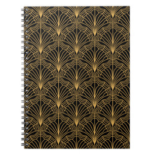 Cuaderno Ventilador Art Deco: Negro amarillo geométrico