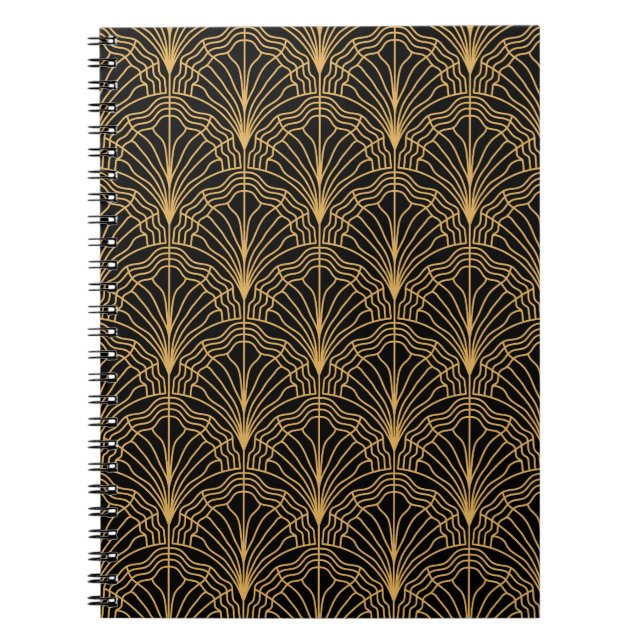 Cuaderno Ventilador Art Deco: Negro amarillo geométrico (Frente)