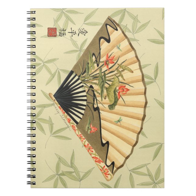 Cuaderno Ventilador de Geisha con hojas e impresión floral (Frente)
