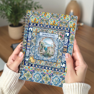 Cuaderno Verano Azul Floral Baldosa Citrus Monograma Italia
