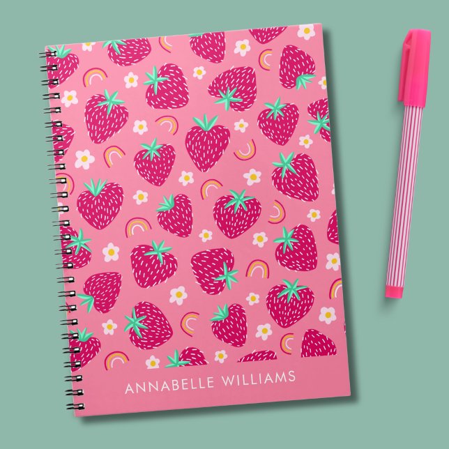 Cuaderno Verano fresa arcoíris y margarita (Summer strawberry rainbow and daisy personalized notebook)