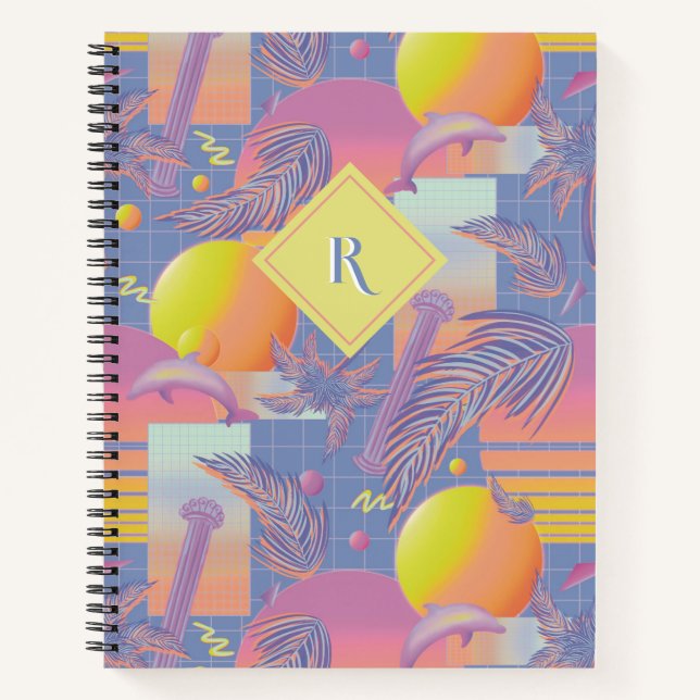 Cuaderno Verano morado de vaporolas de sol y palmeras (Anverso)