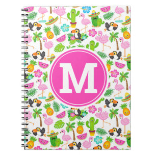 Cuaderno Verano Patrón Tropical Tucán y Flamenco