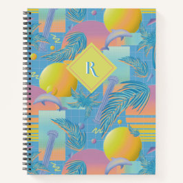 Cuaderno Verano Periwinkle Vaporwave Sunset y Palm Trees