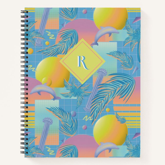 Cuaderno Verano Periwinkle Vaporwave Sunset y Palm Trees (Anverso)
