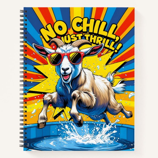 Cuaderno Verano Retro de Cabra Salvaje en la Piscina (Anverso)
