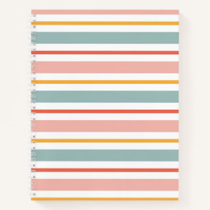 Cuaderno Verano Retro Pastel Rayado Rosa Menta y Mostaza