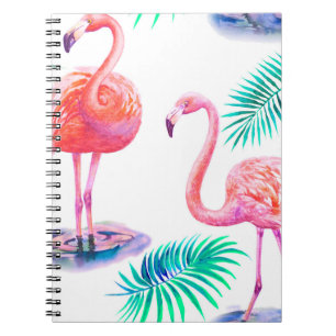 Cuaderno Verano tropical con hojas de palmera flamencos y e