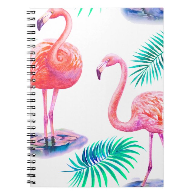Cuaderno Verano tropical con hojas de palmera flamencos y e (Frente)