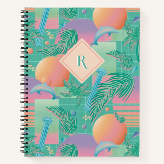 Cuaderno Verano Vaporwave Sunset y Palm Trees (Anverso)