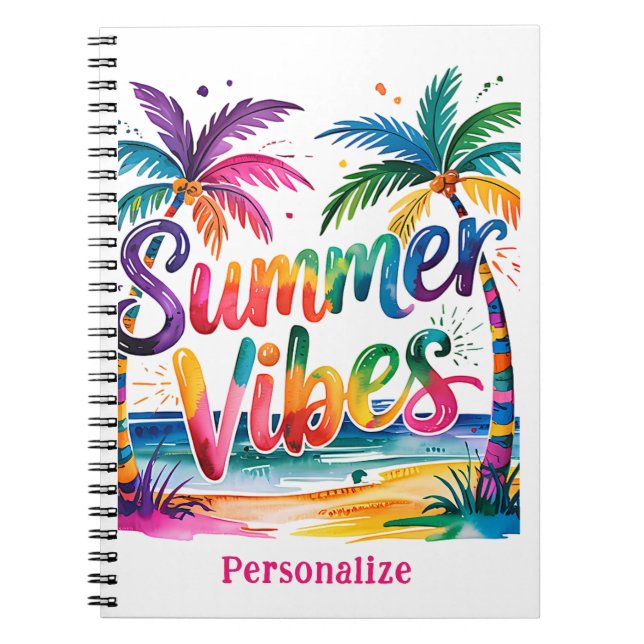 Cuaderno Verano Vibes Tropical Palm Tree Ocean personalizad (Frente)