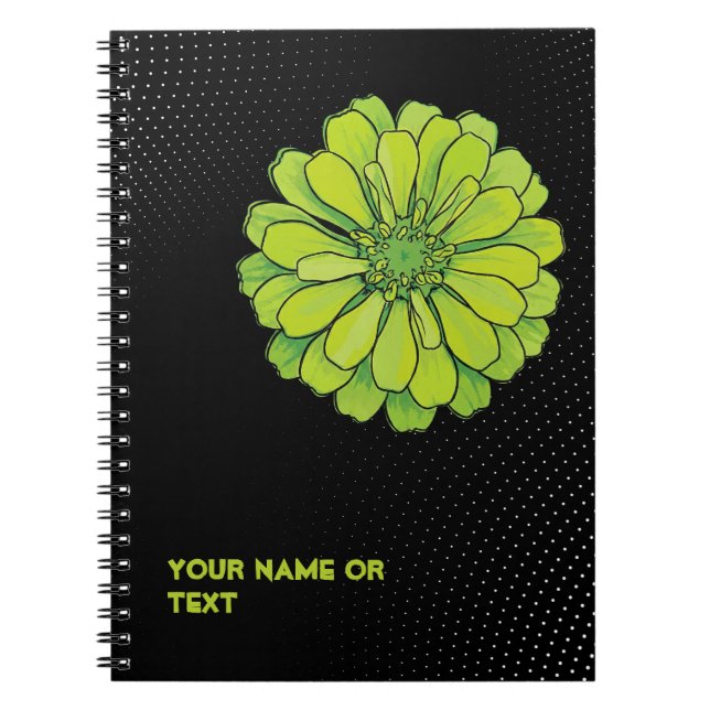 Cuaderno Verde ácido botánico: La Zinnia 'Envidia' Pop Art (Frente)