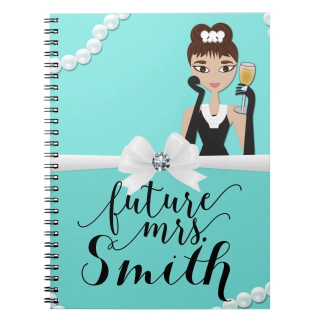 Cuaderno Verde azulada Turquesa White Bow Pearls Wine Futur (Frente)