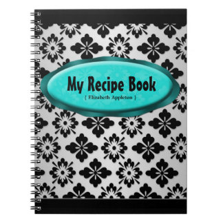 Cuaderno verde azulado de la receta del damasco