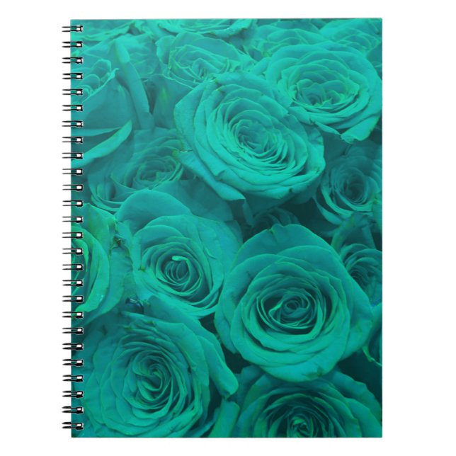 Cuaderno Verde azulado elegante romántico - rosas verdes (Frente)
