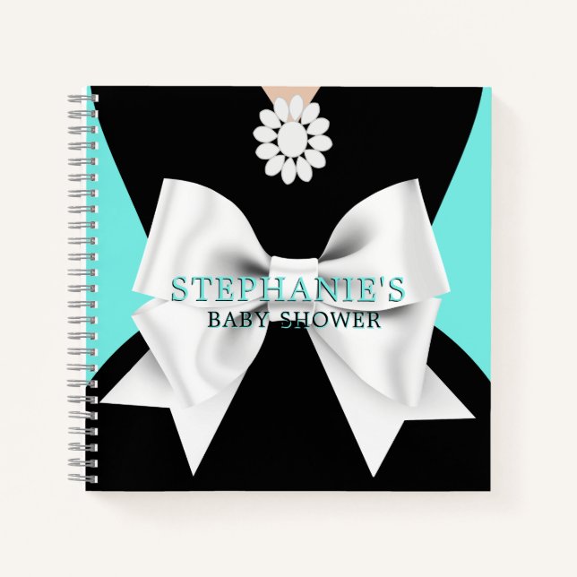 Cuaderno Verde azulado Fancy Tiffany Theme Baby Shower Gues (Anverso)
