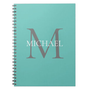 Cuaderno Verde azulado monograma y luz de nombres personali