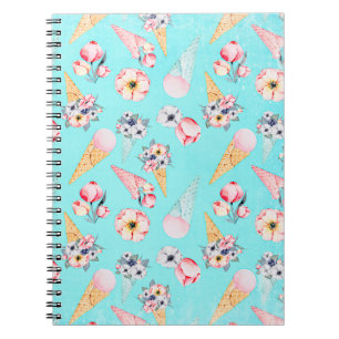 Cuaderno Verde azulado Verano Divertido Flor Helado Cono - 