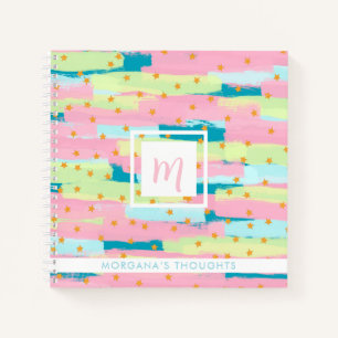 Cuaderno Verde Bonito, Rosa, Amarillo, Monograma Cuadrado D