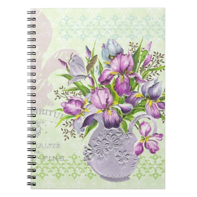 Cuaderno Verde caprichoso de las flores púrpuras (Frente)