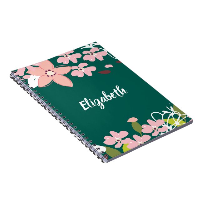 Cuaderno Verde con flores rosas personalizadas (Lado Derecho)
