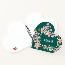 Cuaderno Verde con flores rosas personalizadas
