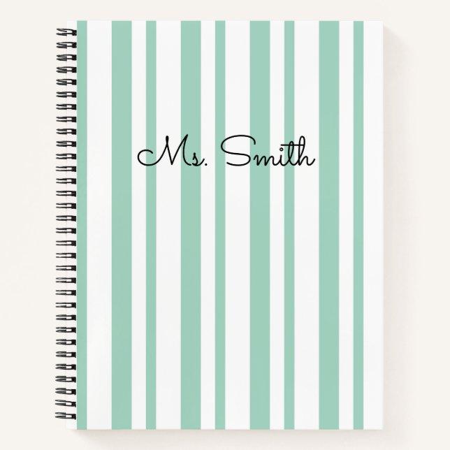 Cuaderno verde con patrón de rayas pastel precioso (Anverso)