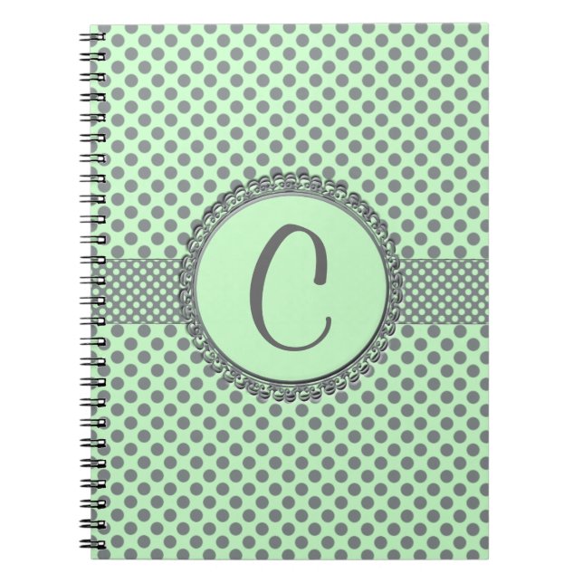 Cuaderno Verde de menta con puntos de polka gris-Monograma  (Frente)