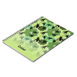 Cuaderno Verde del estampado de flores del grillo + Negro