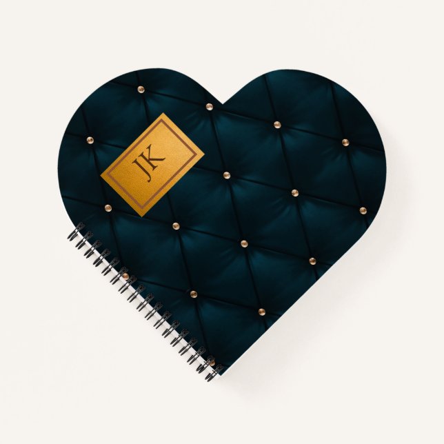 Cuaderno Verde elegante, diamantes, monograma (Anverso)