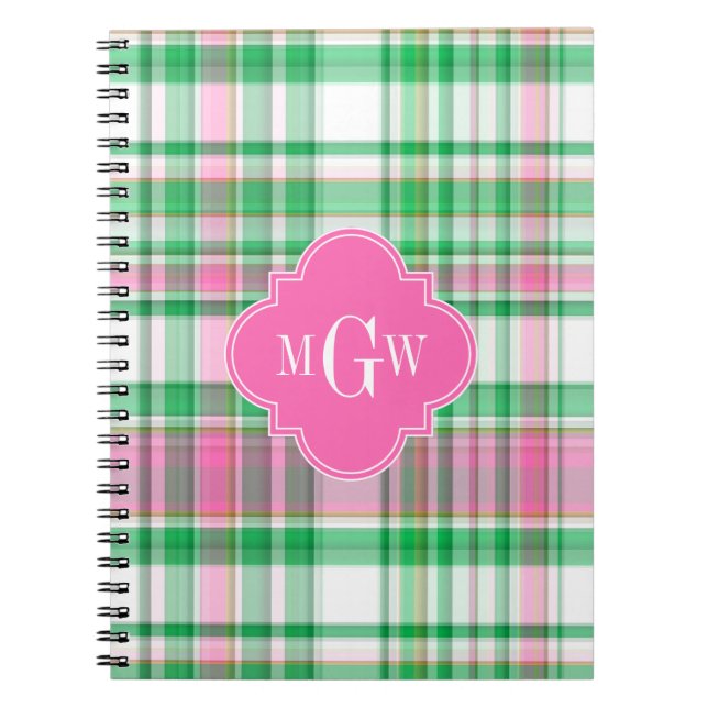 Cuaderno Verde Esmeralda Rosa Caliente Blanco Madras Monogr (Frente)
