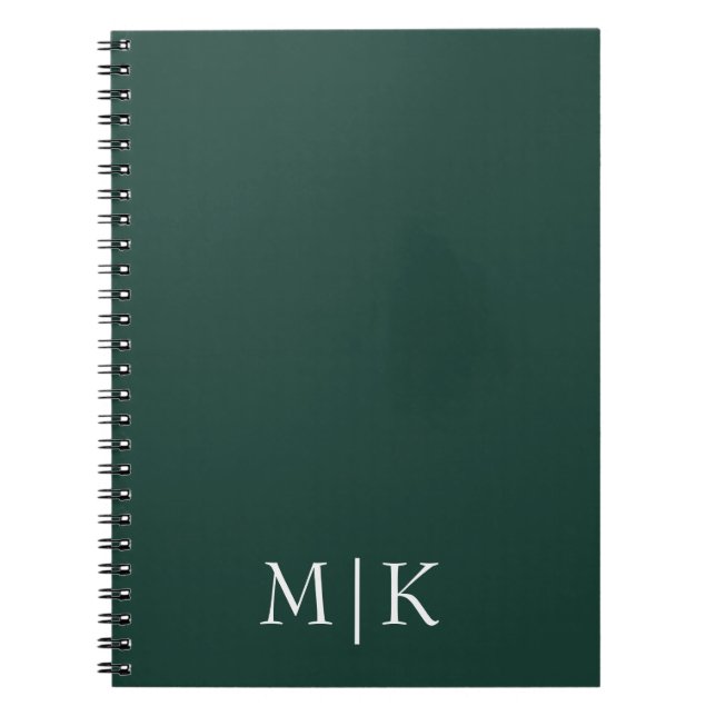 Cuaderno Verde esmeralda y blanco | Monograma moderno (Frente)
