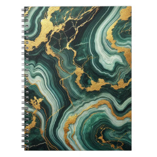Cuaderno Verde Esmeralda y Dorado con Aspecto de Mármol Gla