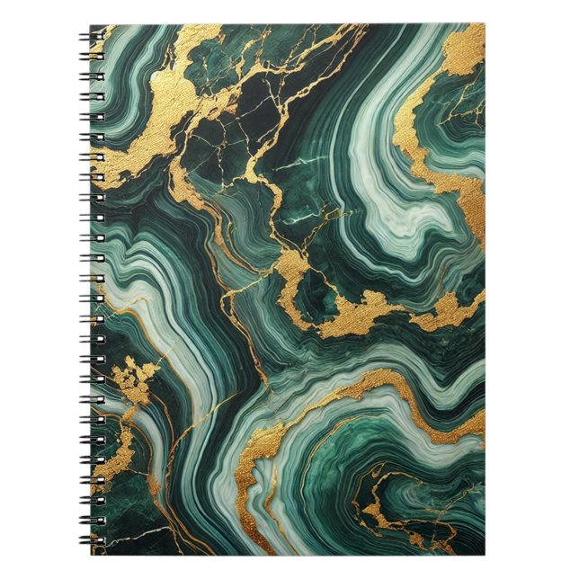Cuaderno Verde Esmeralda y Dorado con Aspecto de Mármol Gla (Frente)