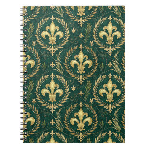 Cuaderno Verde Esmeralda y Patrón de Damasco Real con Crest