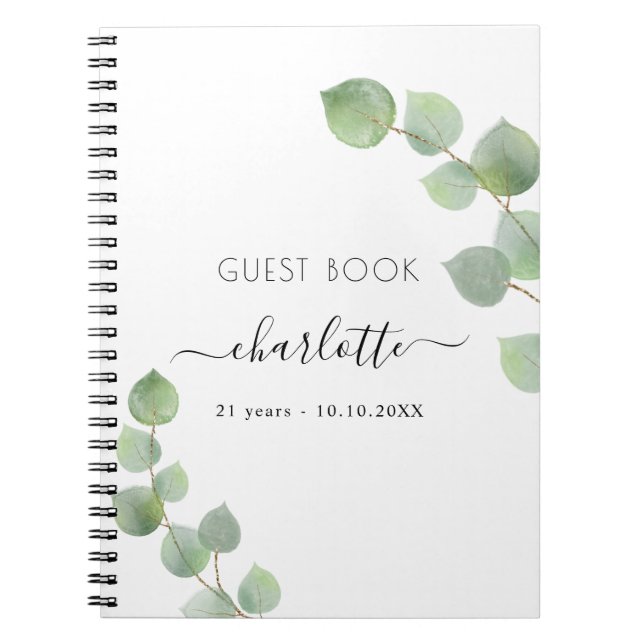 Cuaderno Verde eucalipto de cumpleaños del libro de invitad (Frente)