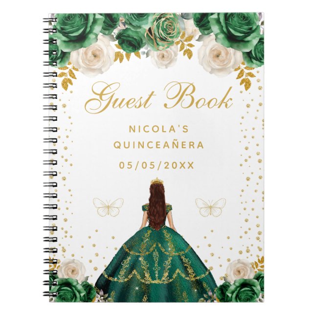 Cuaderno Verde Floral Princesa Quinceañera (Frente)