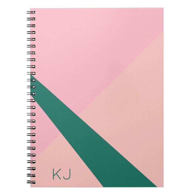 Cuaderno Verde geométrico elegante del melocotón del rosa (Frente)