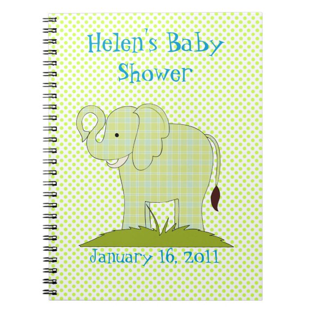 Cuaderno verde lindo de Baby Shower del elefante (Frente)